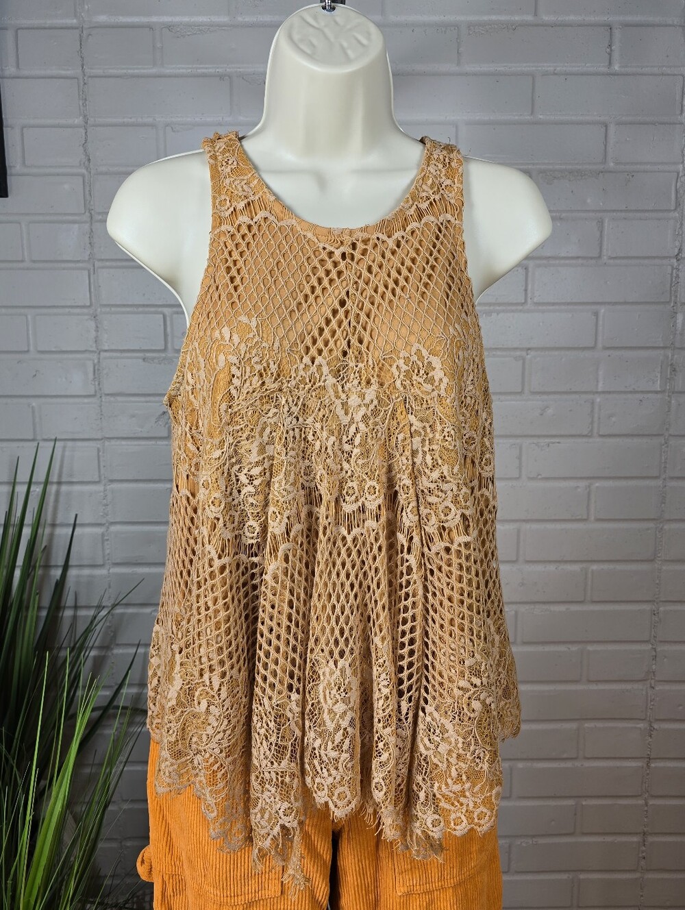 Ultra Pink Tan Lace Asymetrical Tank Top Medium